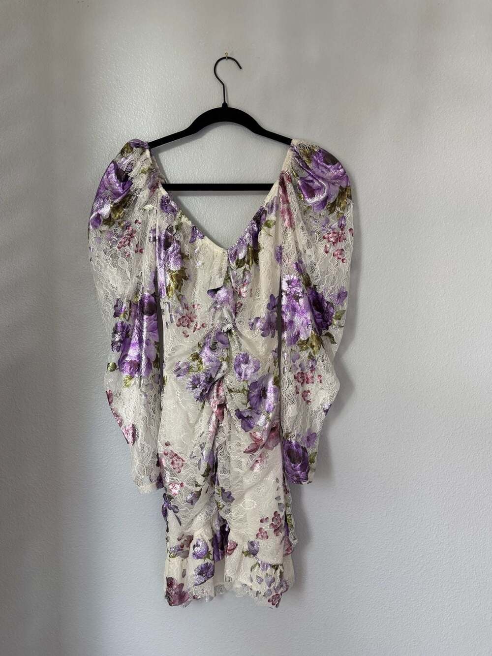 For Love & Lemons Wildflower Foil Lace Mini Dress Size S